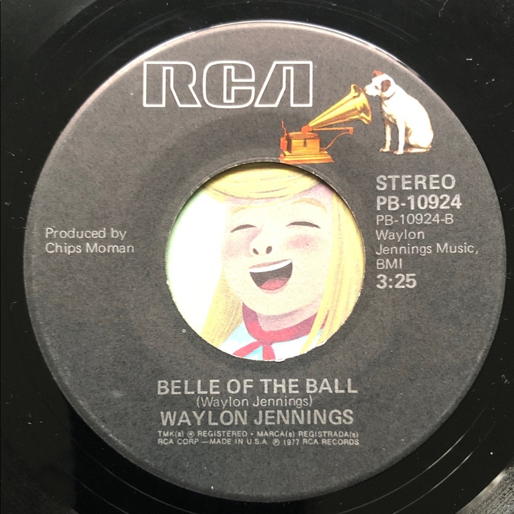 Waylon Jennings Vinyl 45 Record Belle of the Ball/Luckenbach, Texas ‘77